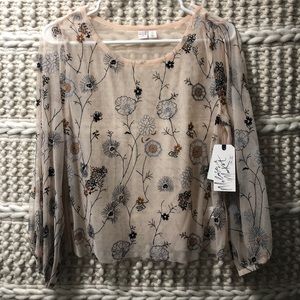 Melrose and Market mesh embroidered long sleeve